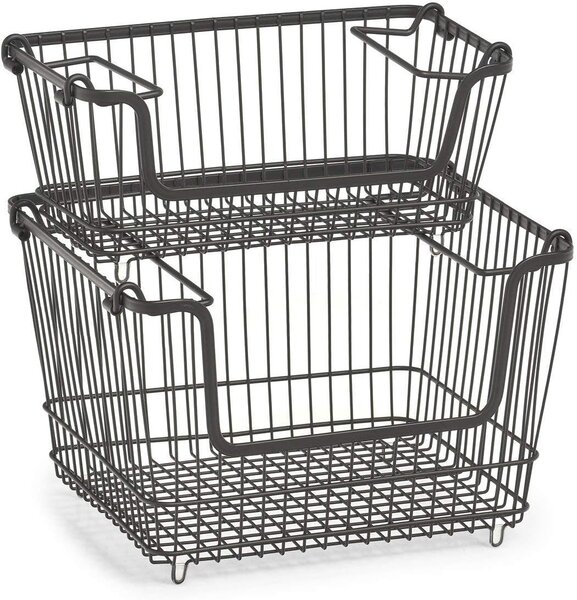 Zeller Present Stohovatelný kovový koš, organizér, s rukojeti, černý BASKET, 32x16,5x14,5