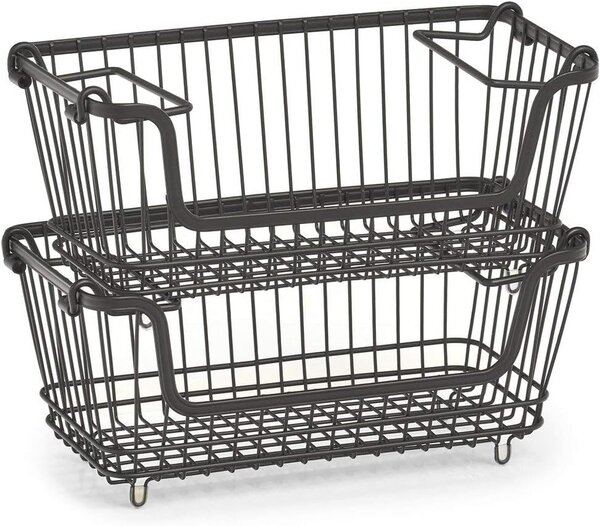 Zeller Present Stohovatelný kovový koš, organizér, s rukojeti, černý BASKET, 32x16,5x14,5