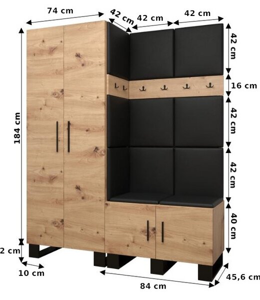 Předsíňová sestava RUMIE 2 - dub artisan, šedé panely
