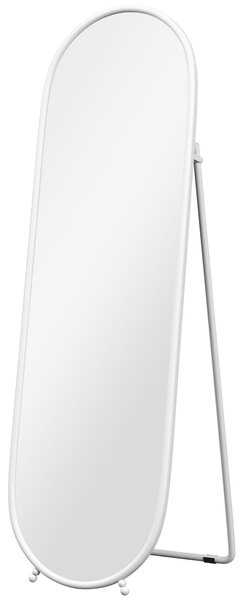 HOMCOM Zrcadlo na celé tělo, 160 x 40 cm Nástěnné zrcadlo se stojanem, Kovový rám, Oválné podlahové zrcadlo do obývacího pokoje, ložnice, Bílá | Aosom