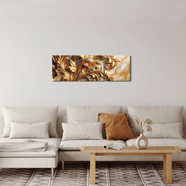 Obraz - Mramor se zlatem (s hodinami) (90x30 cm)