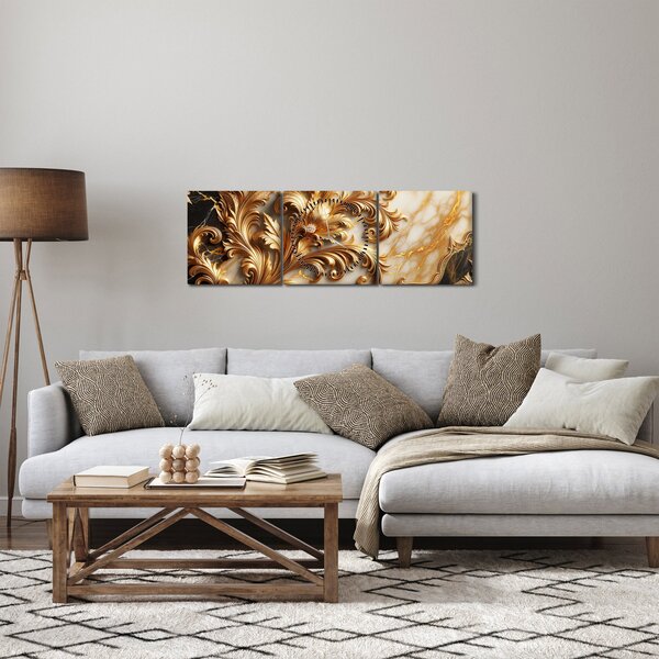 Obraz - Mramor se zlatem (s hodinami) (90x30 cm)
