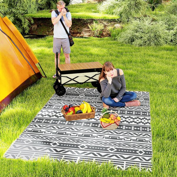 Outsunny Venkovní Koberec Odolný vůči Počasí, Skládací Koberec s Boho Stylem, Venkovní Koberec pro Obývací Pokoj, Balkón, Zahradu, Terasu, Koupelnu, H