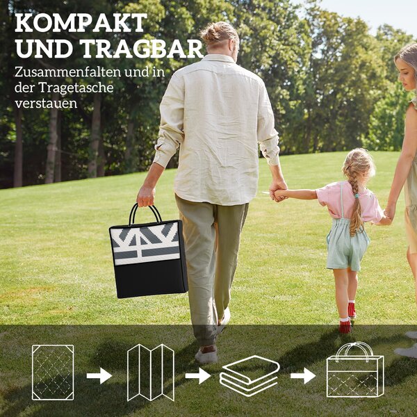 Outsunny Venkovní Koberec Odolný vůči Počasí, Skládací Koberec s Boho Stylem, Venkovní Koberec pro Obývací Pokoj, Balkón, Zahradu, Terasu, Koupelnu, H