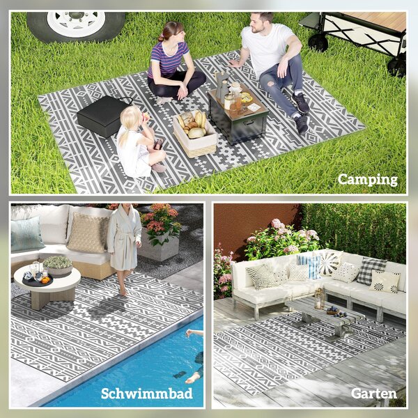 Outsunny Venkovní Koberec Odolný vůči Počasí, Skládací Koberec s Boho Stylem, Venkovní Koberec pro Obývací Pokoj, Balkón, Zahradu, Terasu, Koupelnu, H