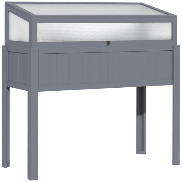 Outsunny Dřevěný Zahradní Záhon s Krytem 2-v-1 Skleník pro Rajčata Zeleninový Záhon Bylinkový Záhon na Balkon a Terasu Polykarbonát Šedý 120 x 54 x 11