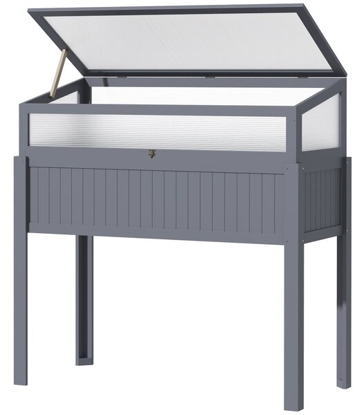 Outsunny Dřevěný Zahradní Záhon s Krytem 2-v-1 Skleník pro Rajčata Zeleninový Záhon Bylinkový Záhon na Balkon a Terasu Polykarbonát Šedý 120 x 54 x 11