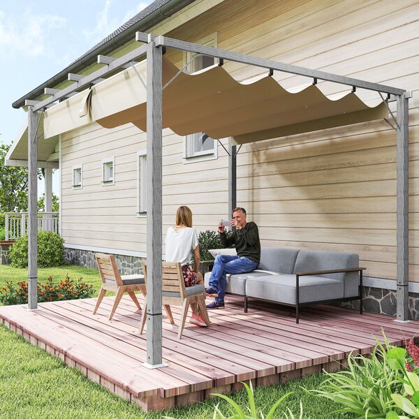 Pergola Outsunny, zahradní altán o rozměrech cca 3 x 3 m s magnetickými podložkami, zastřešení terasy