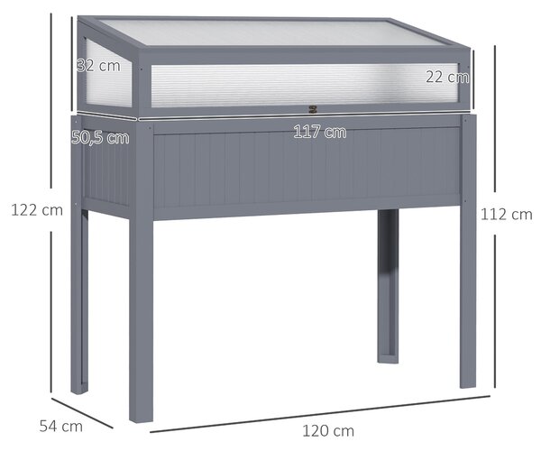 Outsunny Dřevěný Zahradní Záhon s Krytem 2-v-1 Skleník pro Rajčata Zeleninový Záhon Bylinkový Záhon na Balkon a Terasu Polykarbonát Šedý 120 x 54 x 11