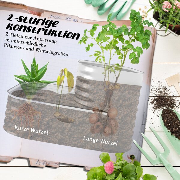 Vyvýšený zahradní záhon Outsunny, dvouúrovňový květináč, rostlinný box, záhon pro zeleninu se šrouby, bylinková zahrada pro zahradu, balkon, stříbrný