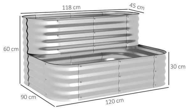 Vyvýšený zahradní záhon Outsunny, dvouúrovňový květináč, rostlinný box, záhon pro zeleninu se šrouby, bylinková zahrada pro zahradu, balkon, stříbrný