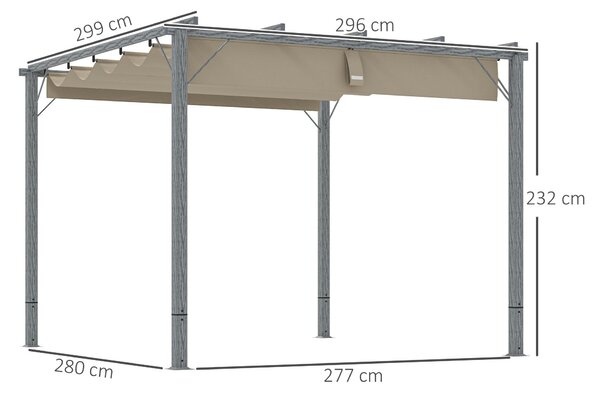 Pergola Outsunny, zahradní altán o rozměrech cca 3 x 3 m s magnetickými podložkami, zastřešení terasy