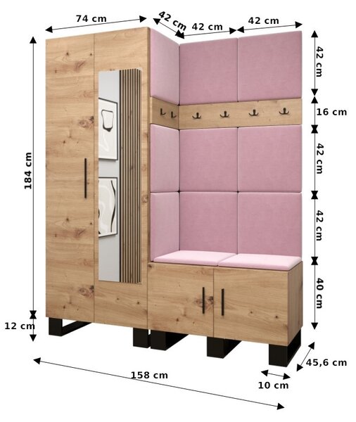 Předsíňová sestava RUMIE 14 - dub artisan, šedé panely