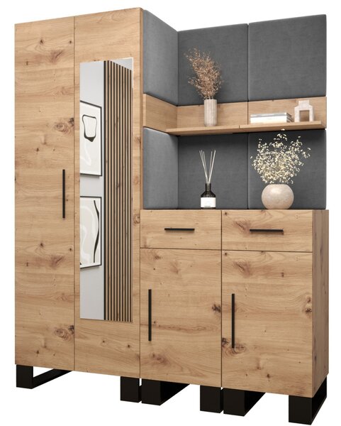 Předsíňová sestava RUMIE 15 - dub artisan, šedé panely
