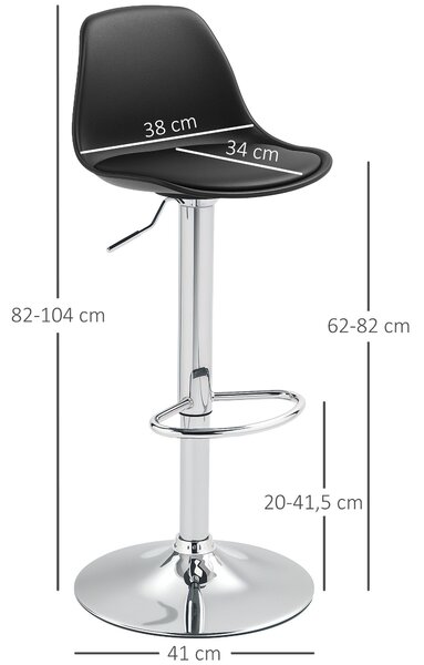 HOMCOM Sada Barových Stolů 2 kusy, Čalouněná Barová židle s Ocelovým Rámem, Výškově Nastavitelné Kuchyňské Židle s Podnožkou a 360° Otáčivými Stolky p