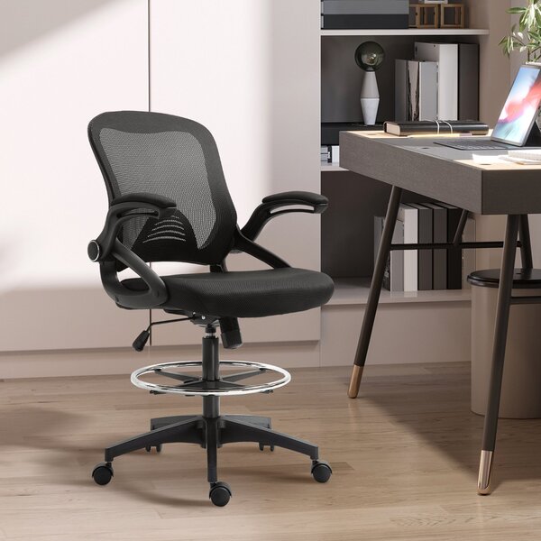 Vinsetto Ergonomická kancelářská židle s výklopnými opěrkami a nastavitelným kruhem pro nohy, výškově nastavitelná otočná židle s funkcí naklonění, sí