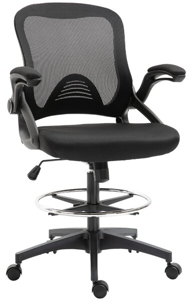 Vinsetto Ergonomická kancelářská židle s výklopnými opěrkami a nastavitelným kruhem pro nohy, výškově nastavitelná otočná židle s funkcí naklonění, sí