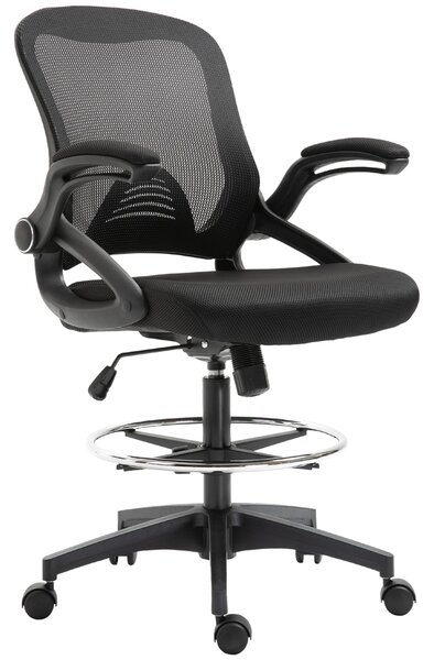 Vinsetto Ergonomická kancelářská židle s výklopnými opěrkami a nastavitelným kruhem pro nohy, výškově nastavitelná otočná židle s funkcí naklonění, sí