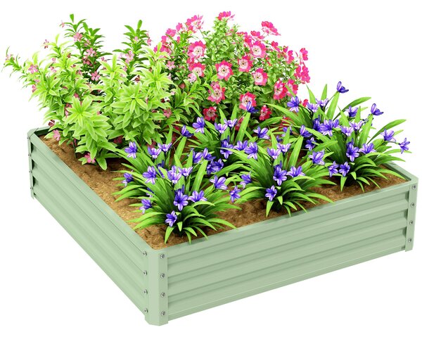 Outsunny Zvedený Zahradní Záhon, Květinový Box, Zeleninový Záhon, Sázecí Box, Bylinkový Záhon pro Zahradu, Terasu, Balkon, Ocel, Zelená, 120 x 120 x 3