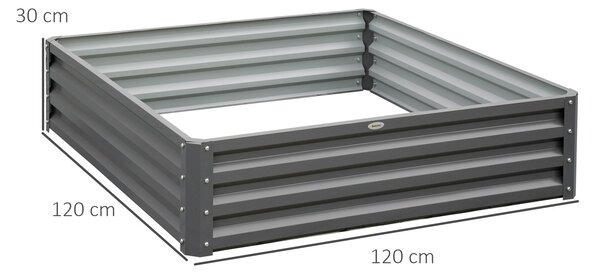 Zvýšený zahradní záhon Outsunny, truhlík, zeleninový truhlík, bylinková zahrádka pro zahradu, terasu, balkon, ocel, světle šedá, 120 x 120 x 30 cm | A