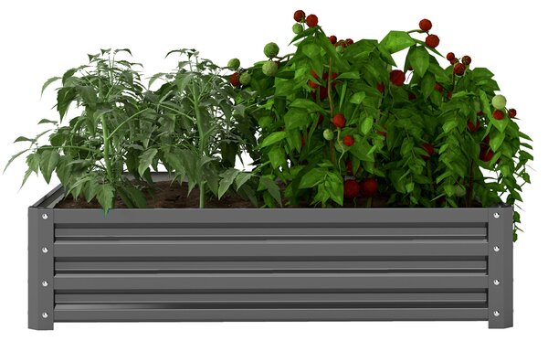 Zvýšený zahradní záhon Outsunny, truhlík, zeleninový truhlík, bylinková zahrádka pro zahradu, terasu, balkon, ocel, světle šedá, 120 x 120 x 30 cm | A