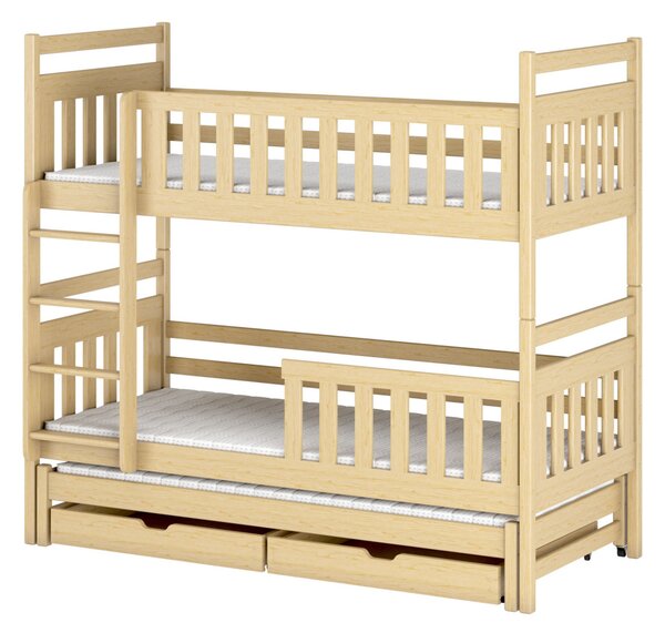 Patrová postel se šuplíky a přistýlkou MICHAELA - 80x160, borovice