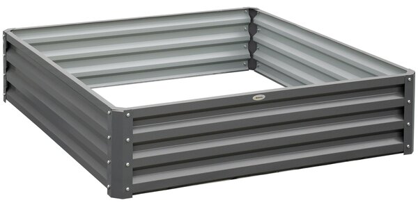 Zvýšený zahradní záhon Outsunny, truhlík, zeleninový truhlík, bylinková zahrádka pro zahradu, terasu, balkon, ocel, světle šedá, 120 x 120 x 30 cm | A