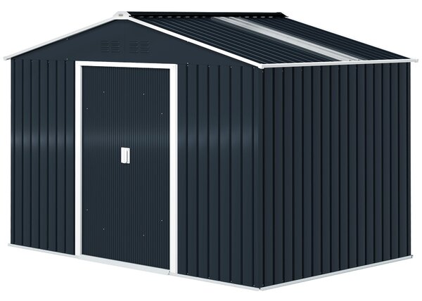Skl storage shed Outsunny 4,9 m², zahradní kůlna s pultovou střechou, posuvné dveře, základna, 277 x 195 x 192 cm, kůlna na nářadí z pozinkované oceli