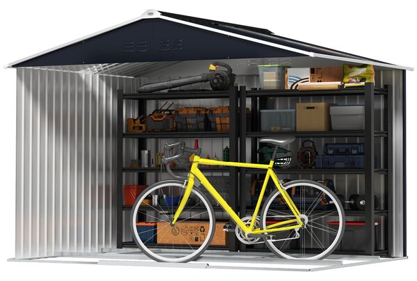 Skl storage shed Outsunny 4,9 m², zahradní kůlna s pultovou střechou, posuvné dveře, základna, 277 x 195 x 192 cm, kůlna na nářadí z pozinkované oceli
