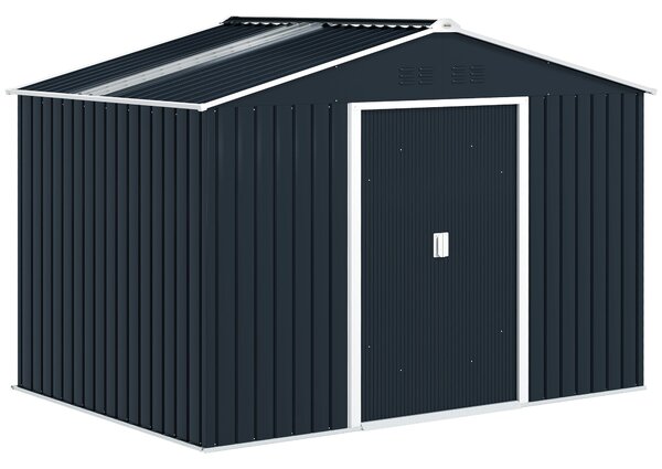 Skl storage shed Outsunny 4,9 m², zahradní kůlna s pultovou střechou, posuvné dveře, základna, 277 x 195 x 192 cm, kůlna na nářadí z pozinkované oceli