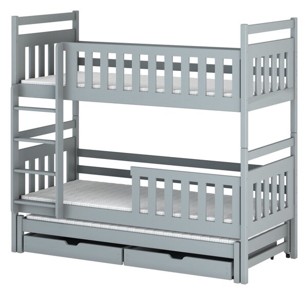 Patrová postel se šuplíky a přistýlkou MICHAELA - 90x200, šedá