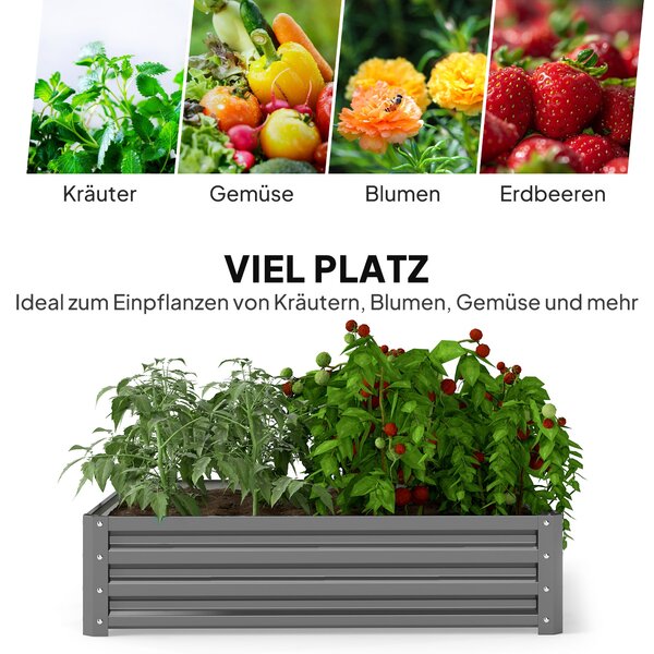 Zvýšený zahradní záhon Outsunny, truhlík, zeleninový truhlík, bylinková zahrádka pro zahradu, terasu, balkon, ocel, světle šedá, 120 x 120 x 30 cm | A