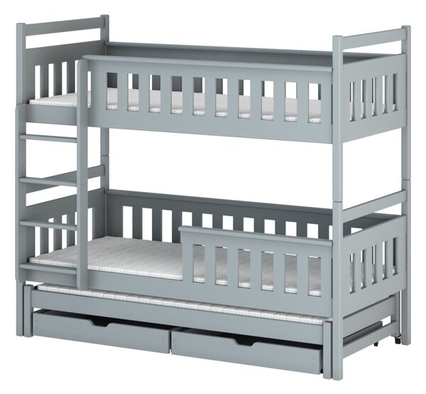Patrová postel se šuplíky a přistýlkou KALIDA - 80x200, šedá