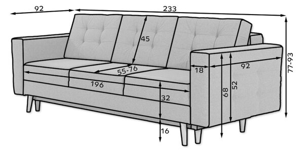 Rozkládací pohovka ASTRA, 233x93x92, soft33