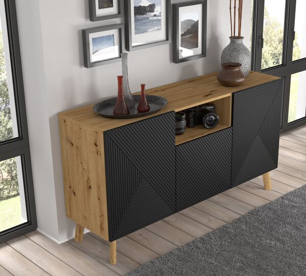 BIM Komoda LUXI 3D dub artisan, černý mat