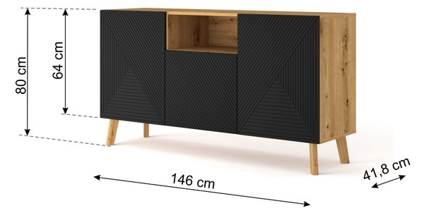 BIM Komoda LUXI 3D dub artisan, černý mat