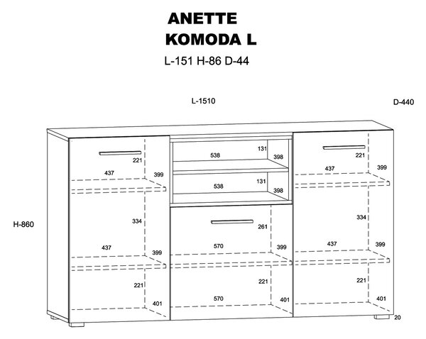 BIM Komoda ANETTE 3D černý mat, dub artisan