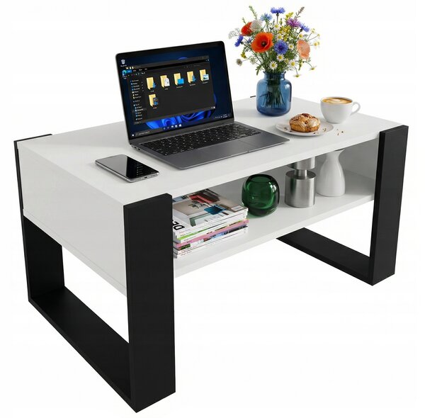 Konferenční stolek Perfektciecie obdélníkový 92 x 53,6 x 45 cm bílý, černý