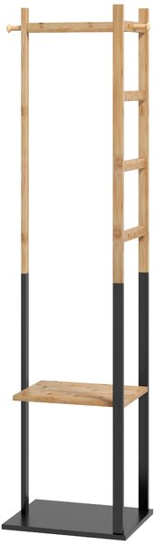 HOMCOM Bambusový stojan na oblečení, dřevěný šatník se tyčí, policemi, háčky, 4 bočními tyčemi rozměry 46Š x 28,5H x 153,5V cm | Aosom