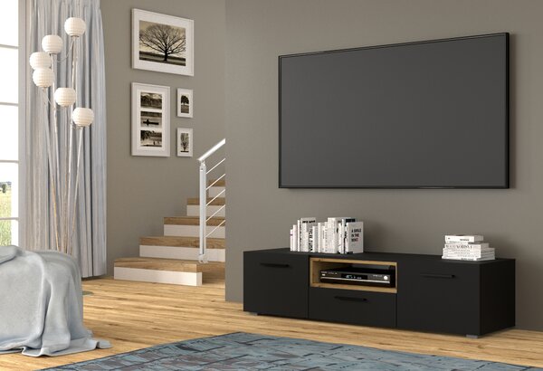 TV stolek/skříňka Akita 151 (černá + dub artisan)