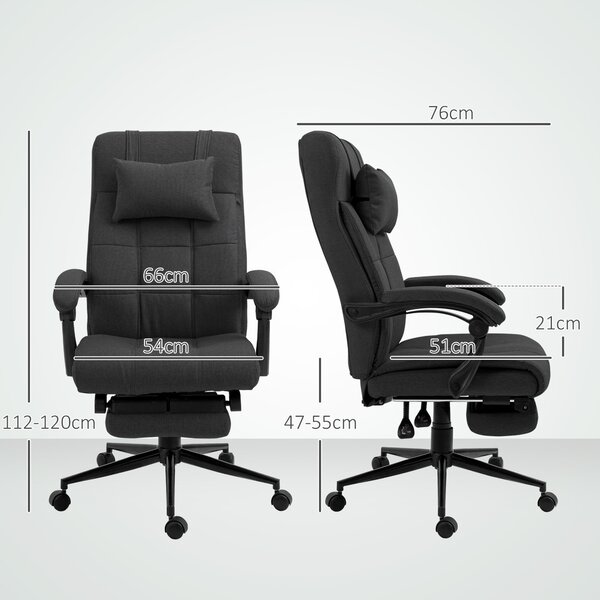 Ergonomická kancelářská židle Vinsetto s nastavitelným opěradlem, hlavovou opěrkou, opěrkami na ruce a výškově nastavitelná otočná židle s podnožkou -