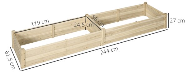 Outsunny Záhon, Zahradní Box s 2 Oblastmi pro Výsadbu, Zeleninový Záhon na Zeleninu a Bylinky do Zahrady, Terasy a Balkonu, Dřevo, Přírodní, 244 x 61