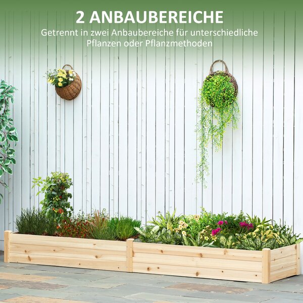 Outsunny Záhon, Zahradní Box s 2 Oblastmi pro Výsadbu, Zeleninový Záhon na Zeleninu a Bylinky do Zahrady, Terasy a Balkonu, Dřevo, Přírodní, 244 x 61