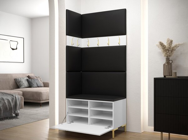 Stěna do chodby s čalouněnými panely ANDORA 4 - černá / tyrkysová