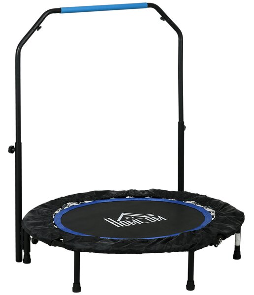 HOMCOM 102 cm Fitness Trampolína, Skládací Mini Trampolína s Čtyřnásobně Nastavitelným Řídítkem, Fitness Rebounder pro Dospělé, do 100 kg, Černá+Modrá