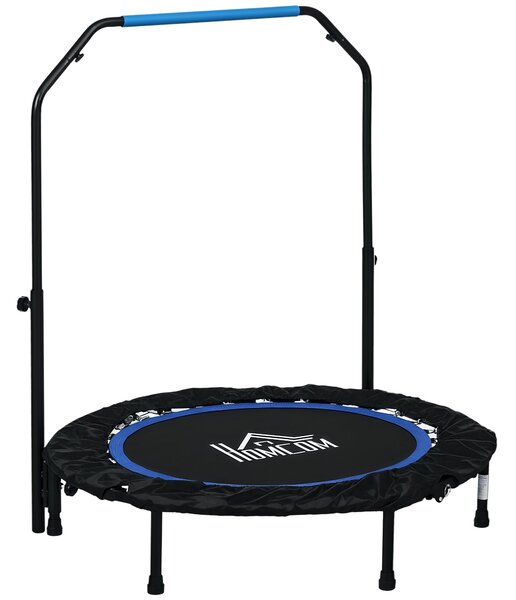 HOMCOM 102 cm Fitness Trampolína, Skládací Mini Trampolína s Čtyřnásobně Nastavitelným Řídítkem, Fitness Rebounder pro Dospělé, do 100 kg, Černá+Modrá