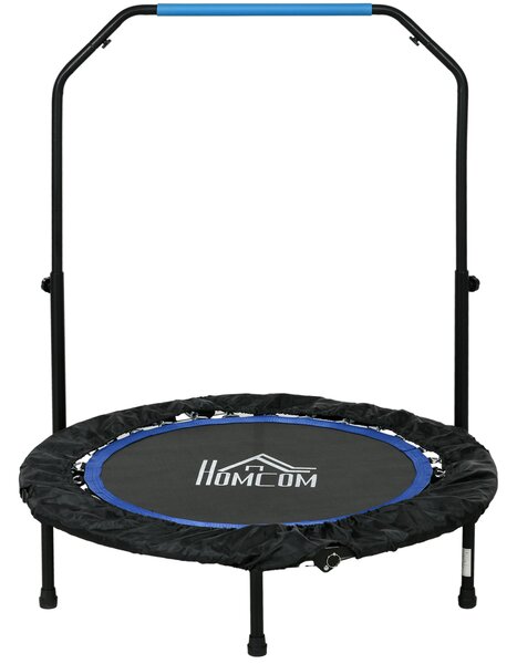 HOMCOM 102 cm Fitness Trampolína, Skládací Mini Trampolína s Čtyřnásobně Nastavitelným Řídítkem, Fitness Rebounder pro Dospělé, do 100 kg, Černá+Modrá