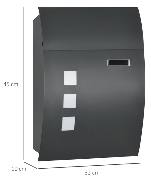 HOMCOM Poštovní schránka s víkem, zámkem, nástěnná poštovní schránka s okénkem vyrobená z pozinkované oceli, pro venkovní použití, 32 x 10 x 45 cm, tm