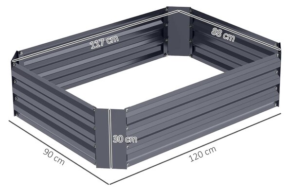 Vyvýšený záhon Outsunny z oceli, studený rám pro pěstování, zahradní květinový box, stohovatelný, pěstební záhon na zeleninu 120x90x30cm pro zahradu a