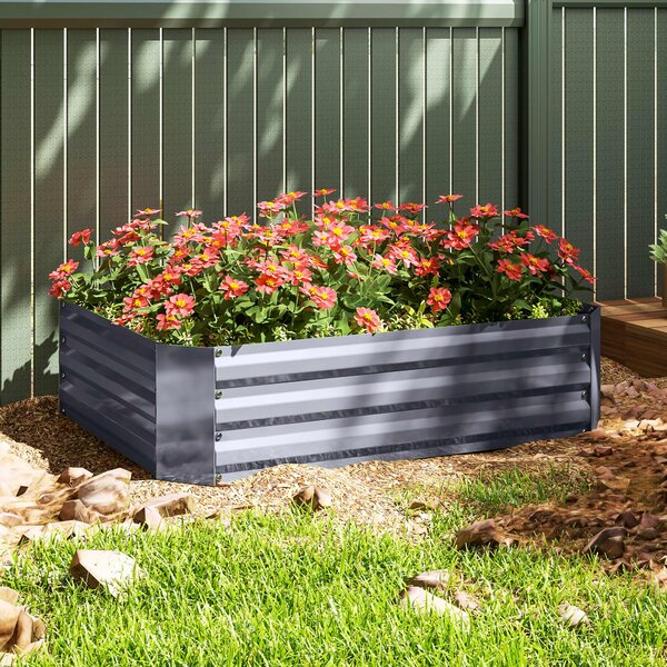 Vyvýšený záhon Outsunny z oceli, studený rám pro pěstování, zahradní květinový box, stohovatelný, pěstební záhon na zeleninu 120x90x30cm pro zahradu a